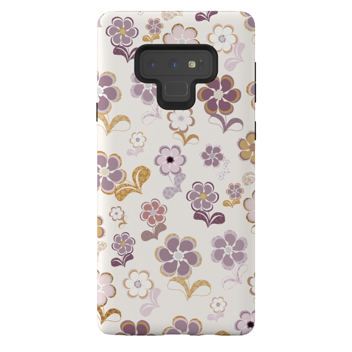 Galaxy Note 9 StrongFit 60s Flowers in Purple and Mustard by Paula Ohreen