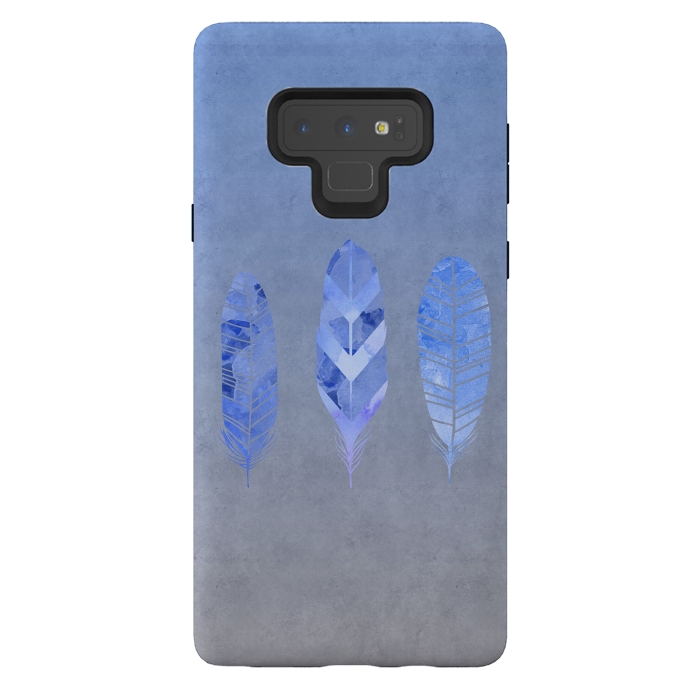 Galaxy Note 9 StrongFit Blue Watercolor Feathers by Andrea Haase