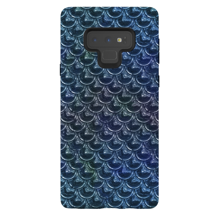 Galaxy Note 9 StrongFit Shimmering Blue Metallic Scales by Andrea Haase