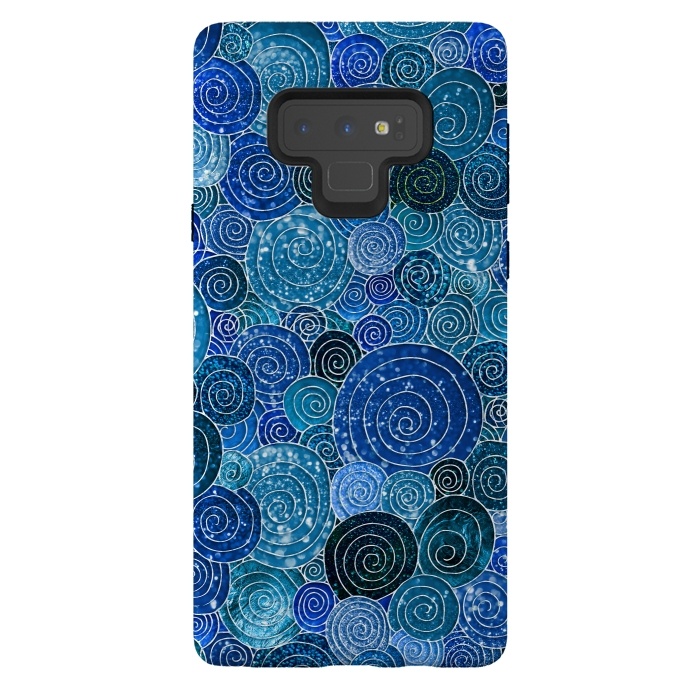 Galaxy Note 9 StrongFit Blue Glitter Circles Dance by  Utart