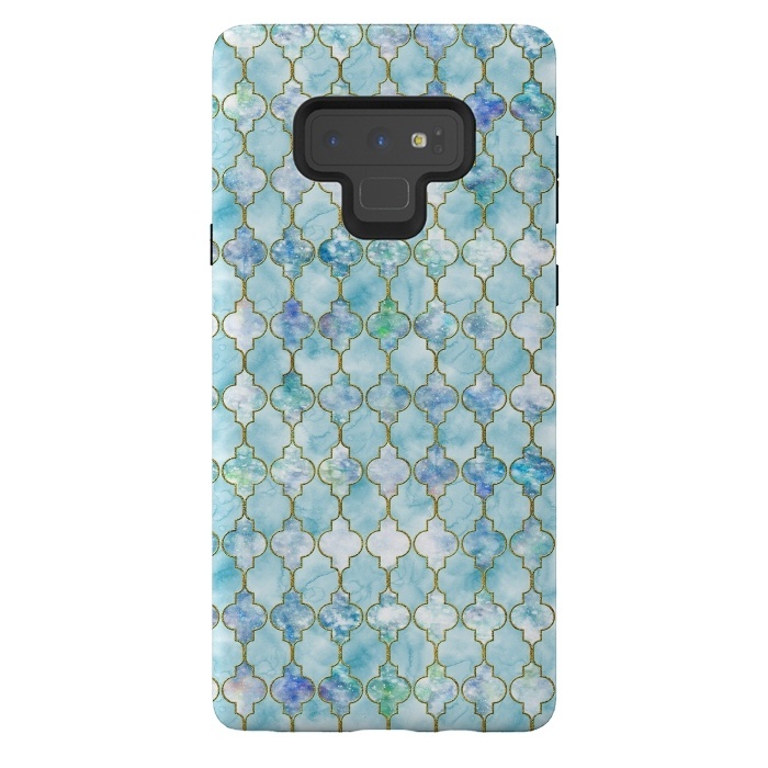 Galaxy Note 9 StrongFit Blue Moroccan Shapes Pattern  by  Utart