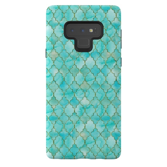 Galaxy Note 9 StrongFit Multicolor Teal Blue Moroccan Shapes Pattern  by  Utart