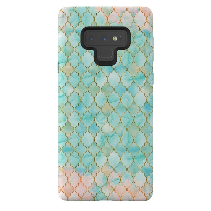 Galaxy Note 9 StrongFit Multicolor Teal Pink Moroccan Shapes Pattern  by  Utart