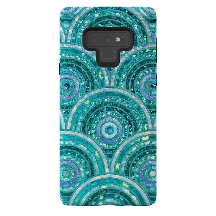 Galaxy Note 9 StrongFit Blue Silver Circles and Dots Glitter  Pattern by  Utart