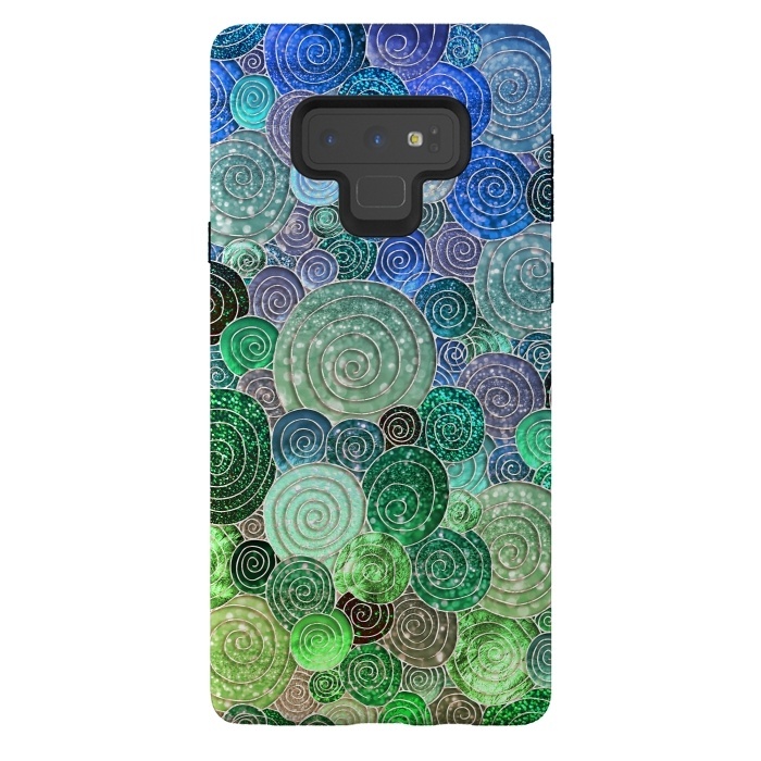 Galaxy Note 9 StrongFit Green and Blue Circles and Polka Dots pattern by  Utart