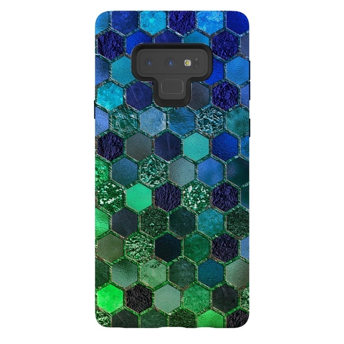 Galaxy Note 9 StrongFit Green and Blue Metalic Honeycomb Pattern by  Utart