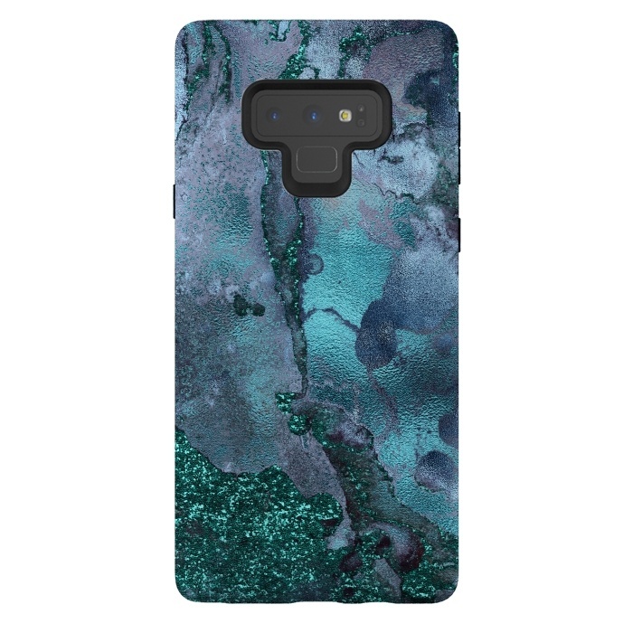 Galaxy Note 9 StrongFit Blue and Teal Ink Glitter Marble by  Utart