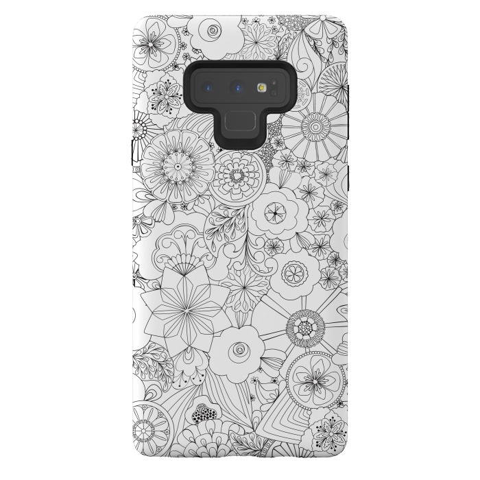 Galaxy Note 9 StrongFit 70s Blooms in Black and White by Paula Ohreen