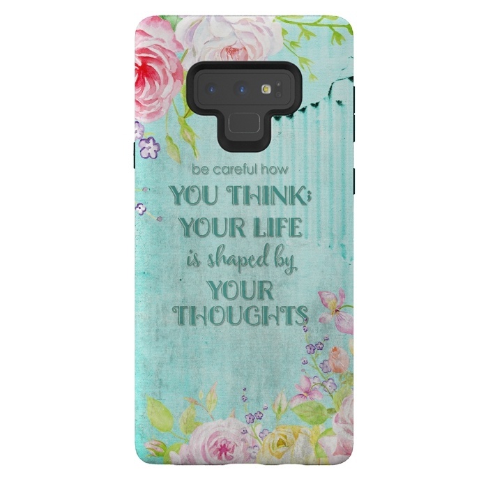 Galaxy Note 9 StrongFit Be Carefull - Floral Typopgraphy on Teal by  Utart