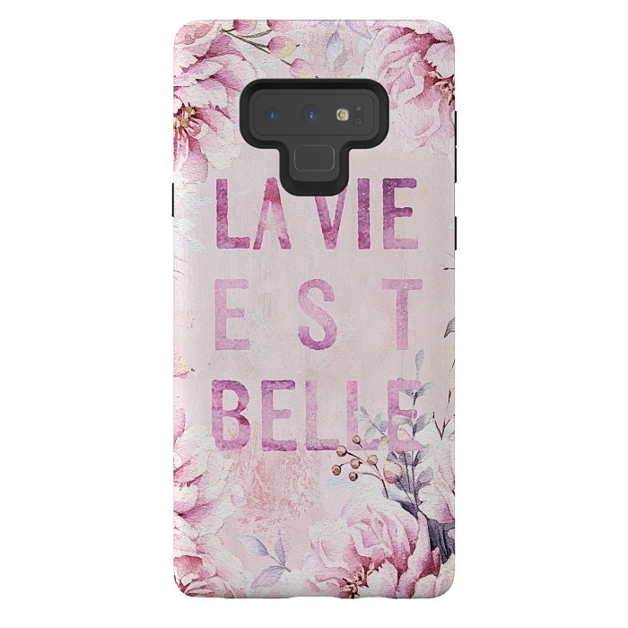 Galaxy Note 9 StrongFit La vie est belle - Flowers Roses Typography by  Utart