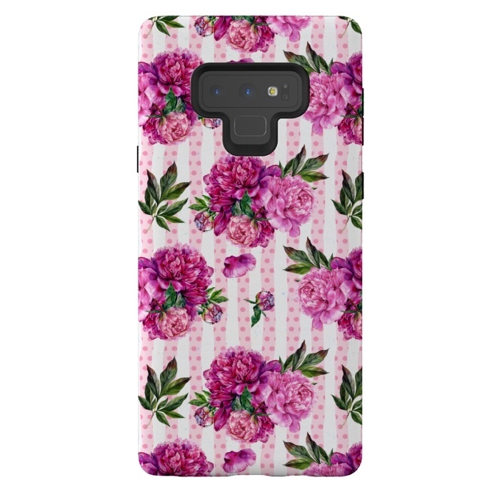 Galaxy Note 9 StrongFit Stripes and Peonies  by  Utart
