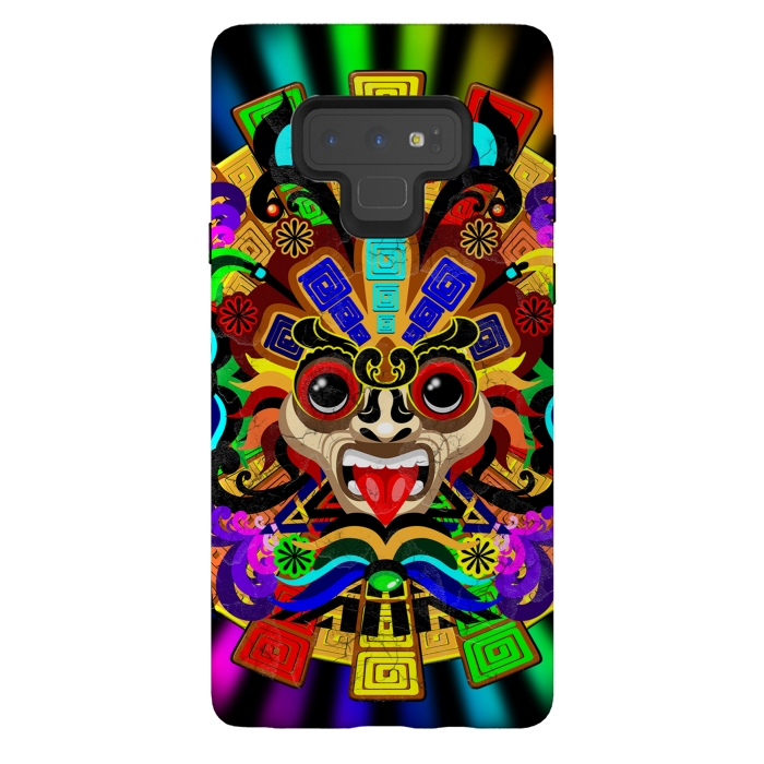 Galaxy Note 9 StrongFit Aztec Warrior Mask Rainbow Colors by BluedarkArt