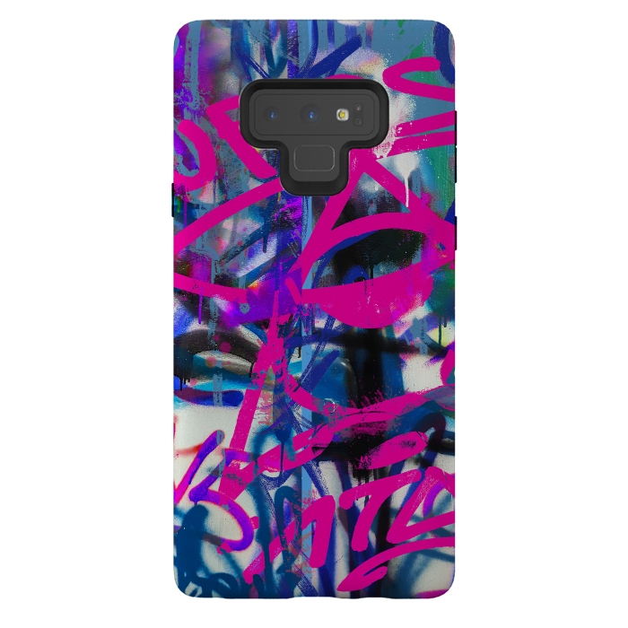 Galaxy Note 9 StrongFit Grafitti Writing Pink Blue by Andrea Haase