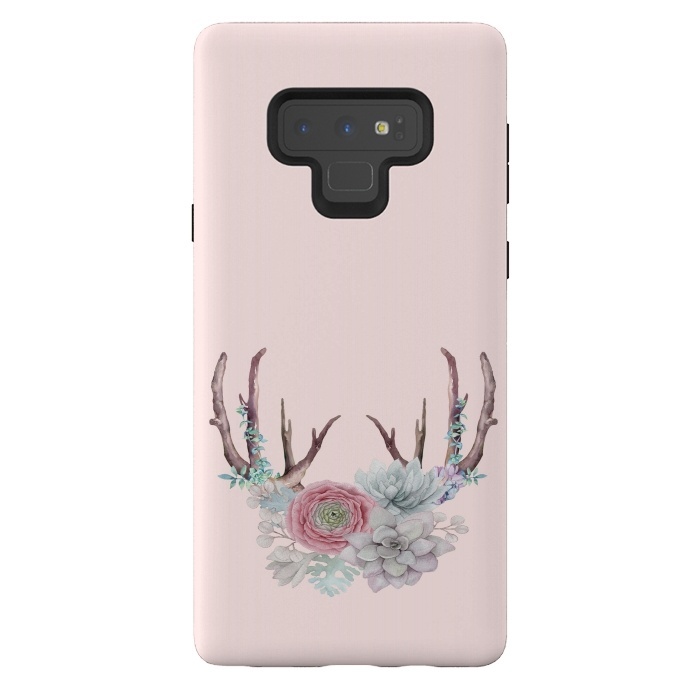 Galaxy Note 9 StrongFit Bohomian Art- Antlers Flowers and Cactus by  Utart