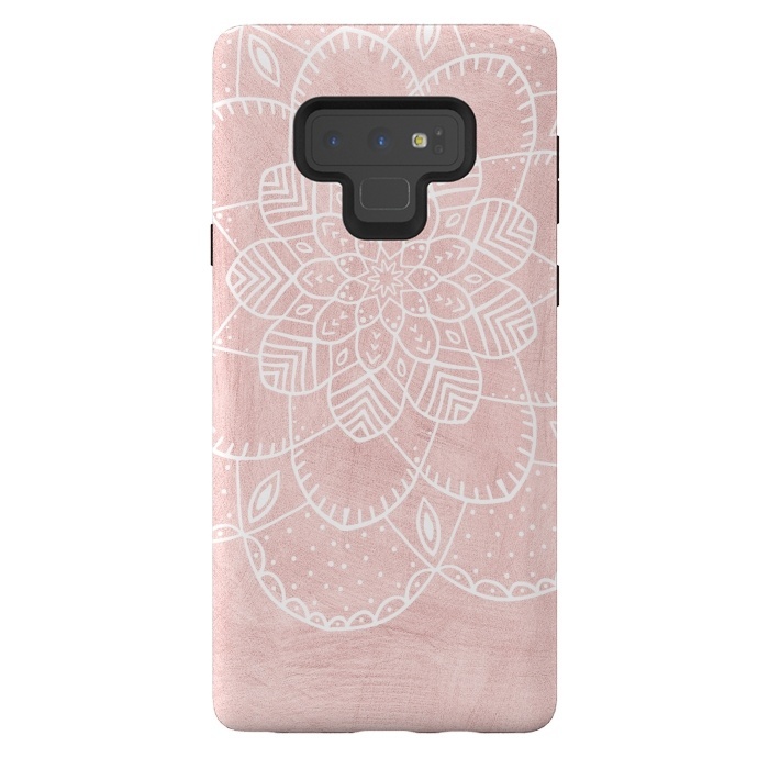 Galaxy Note 9 StrongFit White Mandala on Pink Faux Marble by  Utart