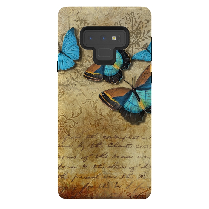 Galaxy Note 9 StrongFit Blue Butterfly Vintage Collage by Andrea Haase