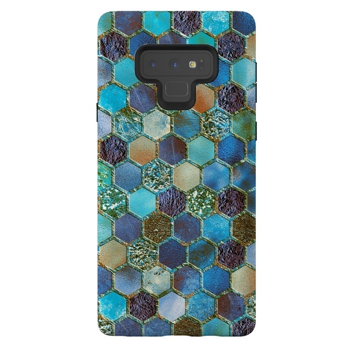 Galaxy Note 9 StrongFit Multicolor Blue Metal Honeycomb Pattern by  Utart