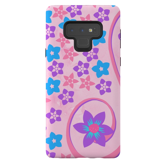 Galaxy Note 9 StrongFit pink blue flower pattern by MALLIKA