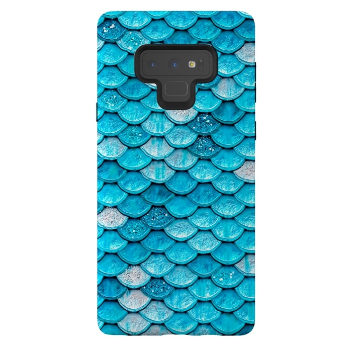 Galaxy Note 9 StrongFit Teal Glitter Metal Mermaid Scales by  Utart