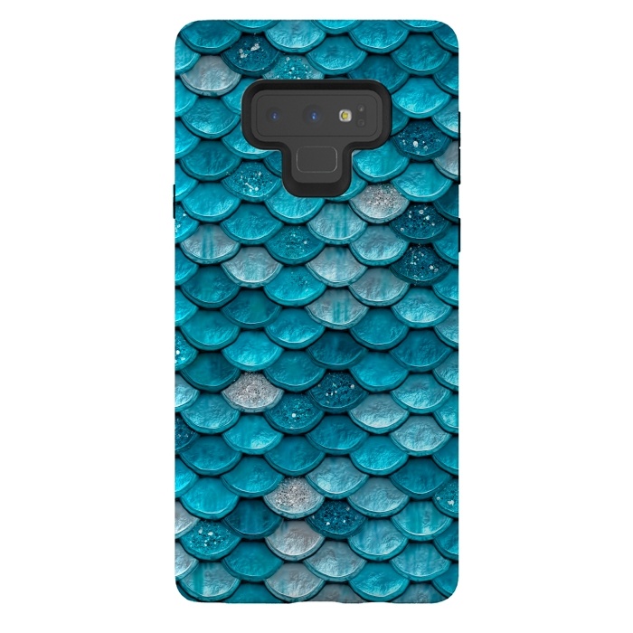 Galaxy Note 9 StrongFit Blue Metal Mermaid Glitter Scales by  Utart