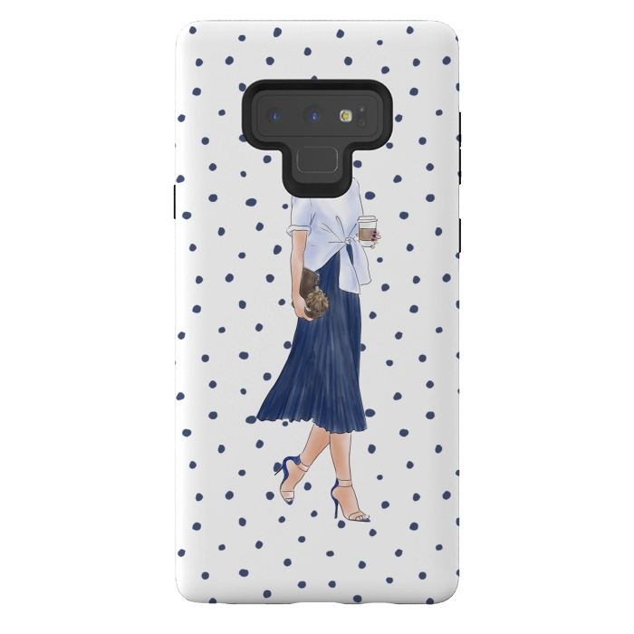 Galaxy Note 9 StrongFit Fashion Coffee Girl with Blue Polka Dots by DaDo ART