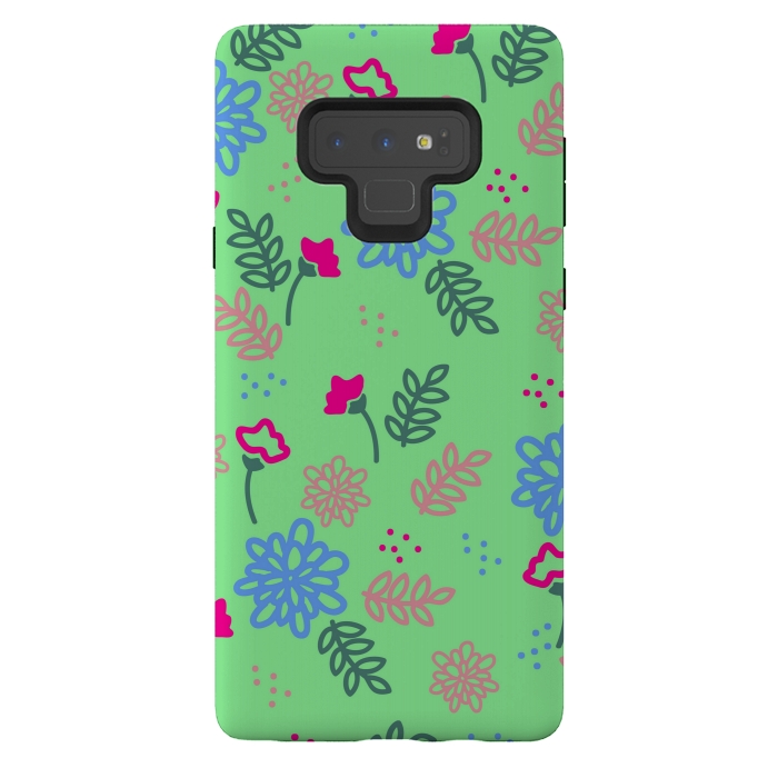 Galaxy Note 9 StrongFit blue pink floral pattern by MALLIKA