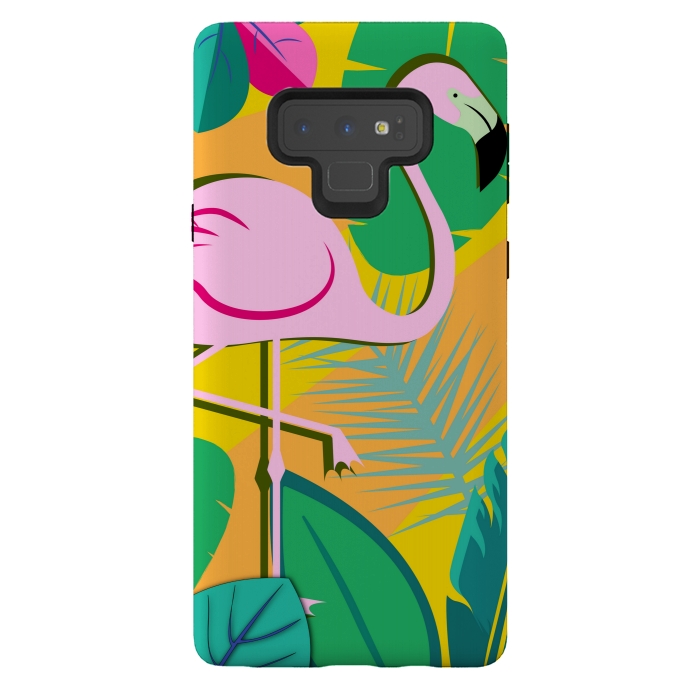 Galaxy Note 9 StrongFit yellow flamingo pattern by MALLIKA