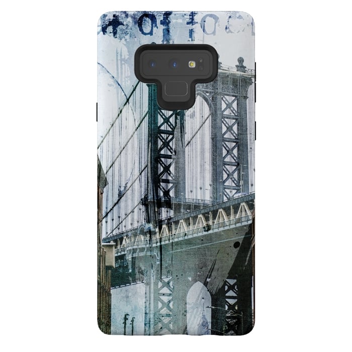 Galaxy Note 9 StrongFit Brooklyn Bridge Grunge Mixed Media Art by Andrea Haase