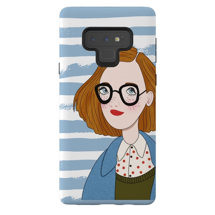 Galaxy Note 9 StrongFit Fashion Girl and Blue  Stripes  by DaDo ART