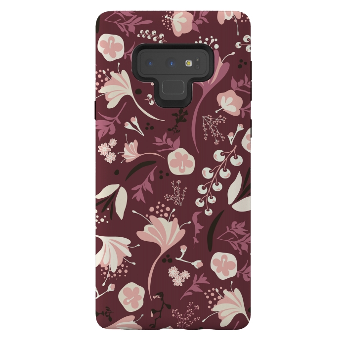 Galaxy Note 9 StrongFit Beautiful Blooms on Burgundy by Paula Ohreen