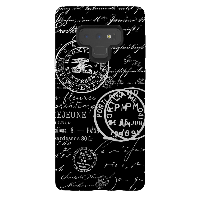 Galaxy Note 9 StrongFit Vintage Handwriting White On Black by Andrea Haase