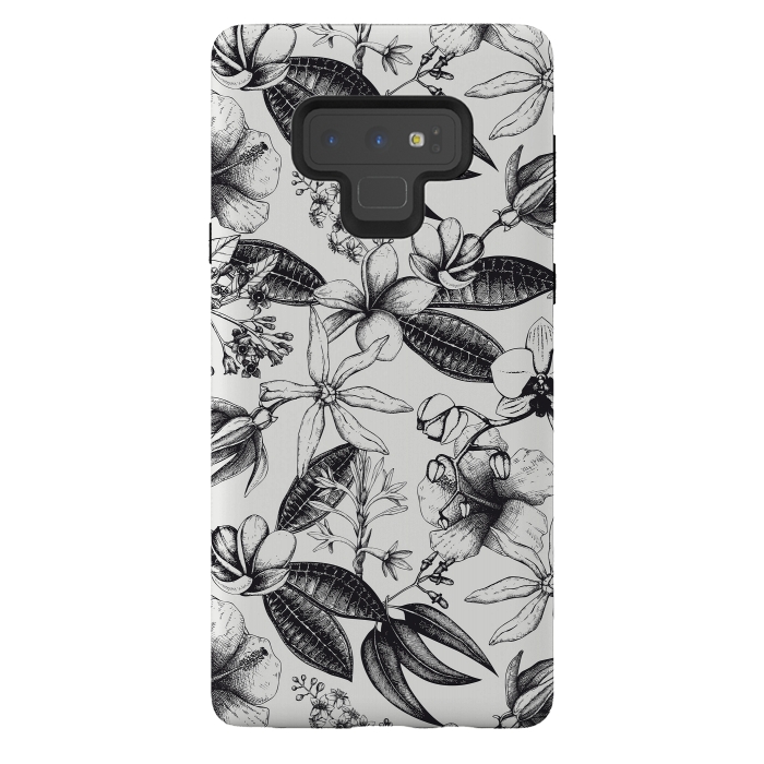 Galaxy Note 9 StrongFit Black And White Exotic Flower Pattern by Andrea Haase