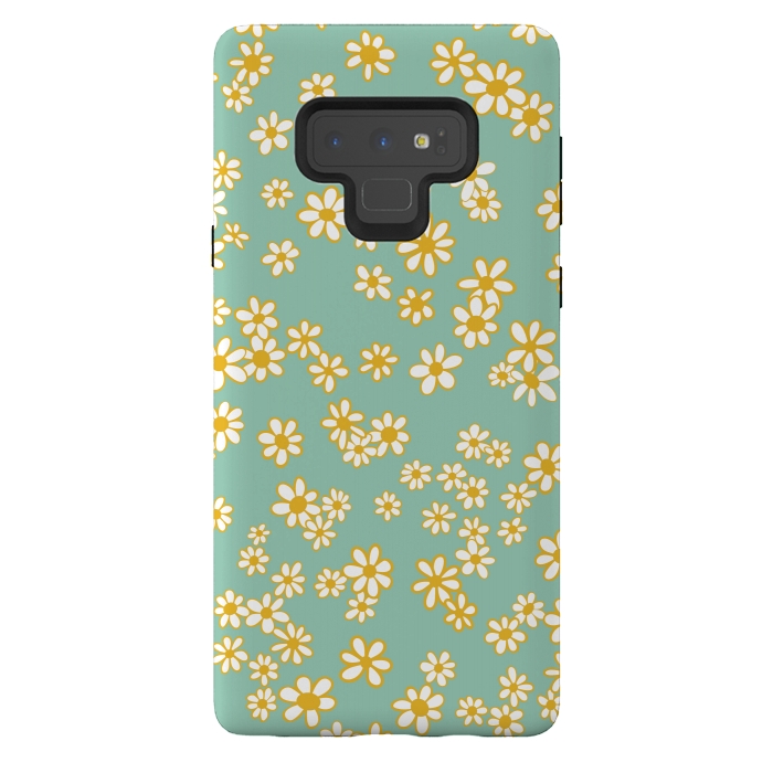 Galaxy Note 9 StrongFit Ditsy Daisies on Teal by Paula Ohreen
