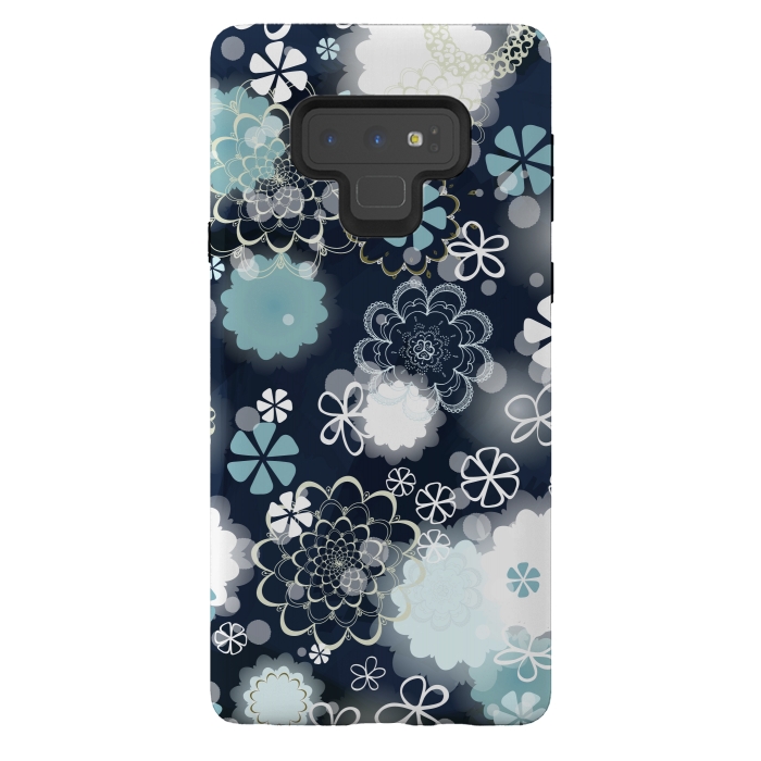 Galaxy Note 9 StrongFit Lacy Flowers on Dark Blue by Paula Ohreen