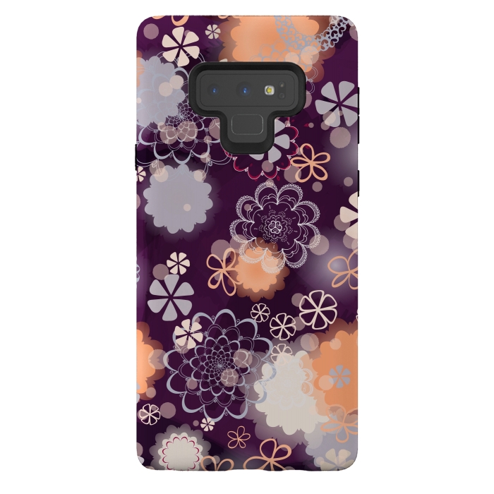 Galaxy Note 9 StrongFit Lacy Flowers on Dark Purple by Paula Ohreen