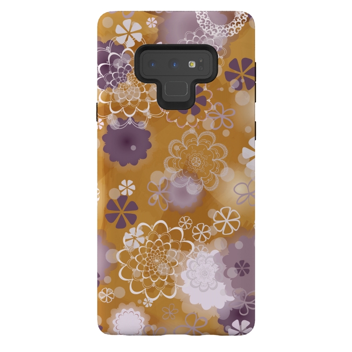 Galaxy Note 9 StrongFit Lacy Flowers on Mustard by Paula Ohreen