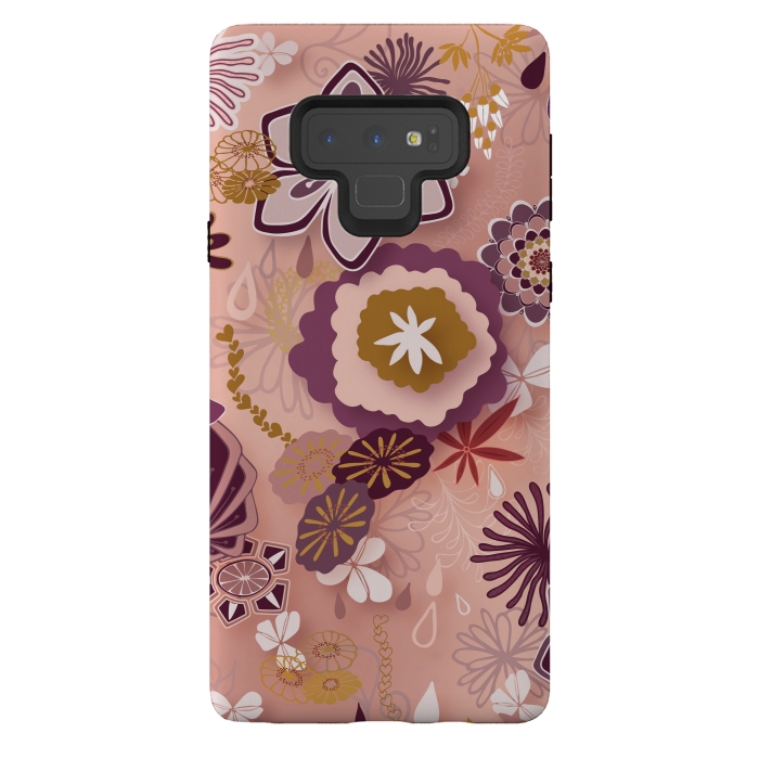 Galaxy Note 9 StrongFit Paper-Cut Florals on Pink by Paula Ohreen