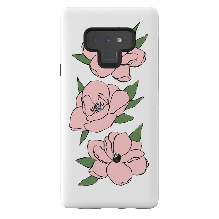 Galaxy Note 9 StrongFit Big Pink Flowers by Martina