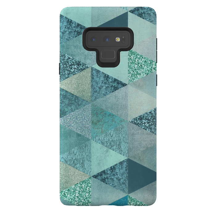 Galaxy Note 9 StrongFit Fancy Shimmering Teal Triangles by Andrea Haase