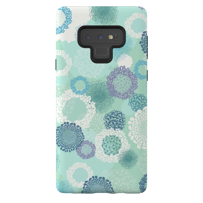 Galaxy Note 9 StrongFit Doily Flowers on Teal by Paula Ohreen