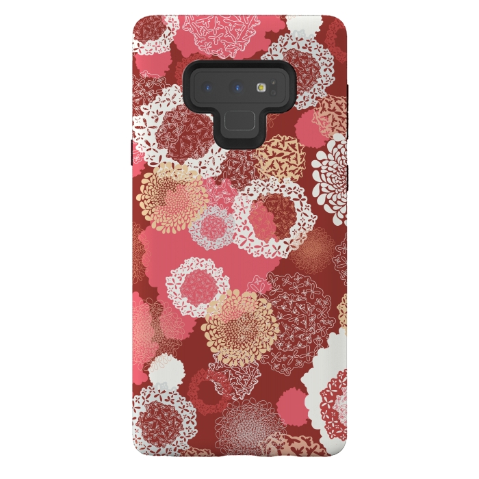 Galaxy Note 9 StrongFit Doily Flowers on Red by Paula Ohreen