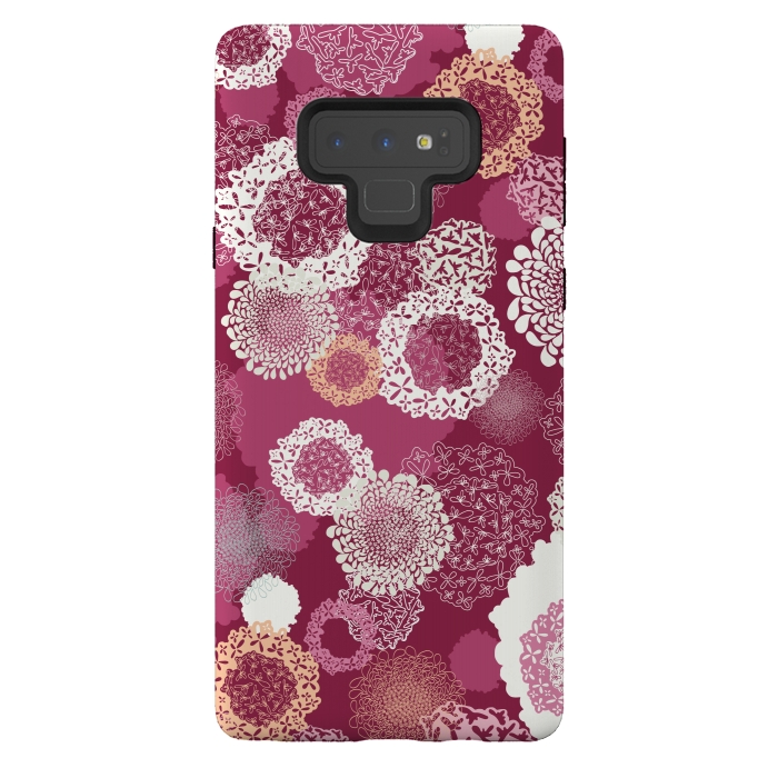Galaxy Note 9 StrongFit Doily Flowers on Dark Pink by Paula Ohreen