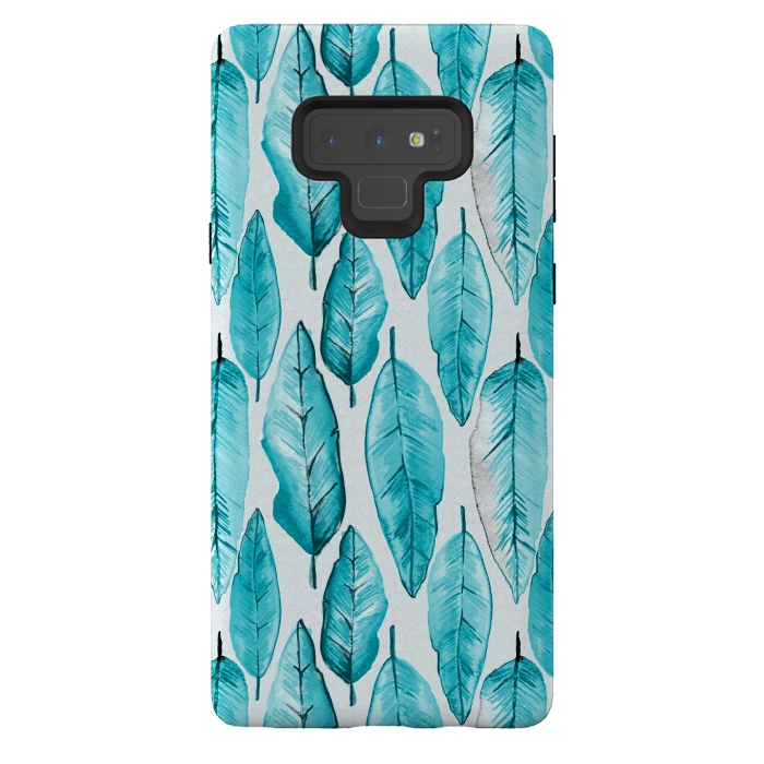 Galaxy Note 9 StrongFit Turquoise Watercolor Feathers by Andrea Haase