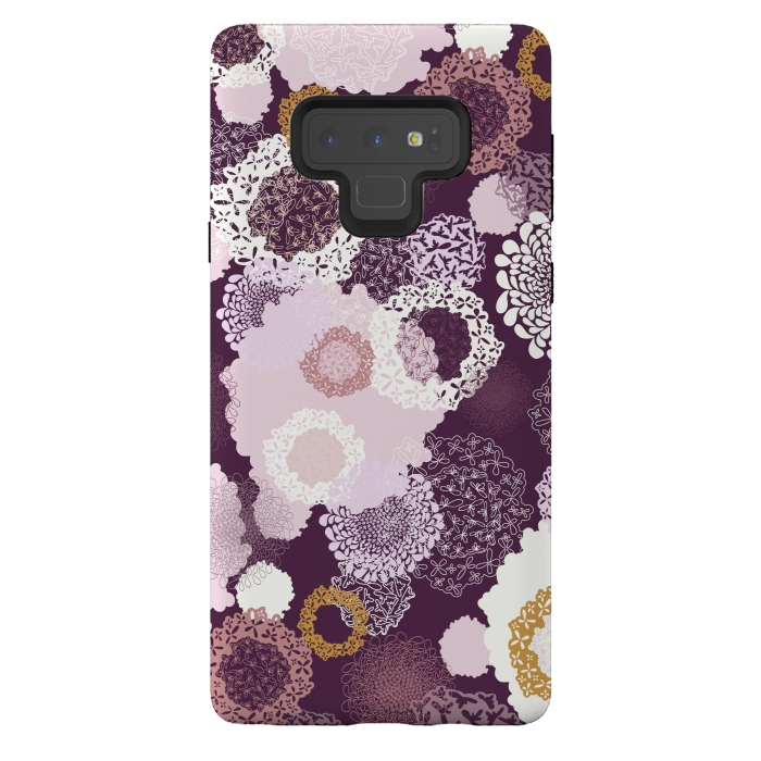 Galaxy Note 9 StrongFit Doily Flowers on Purple by Paula Ohreen