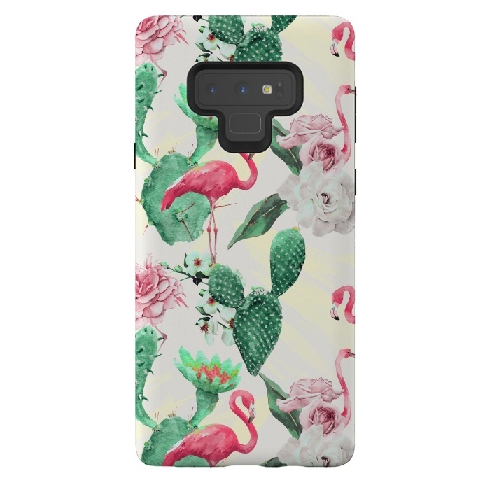 Galaxy Note 9 StrongFit Flamingos, geometric and flowers by Mmartabc