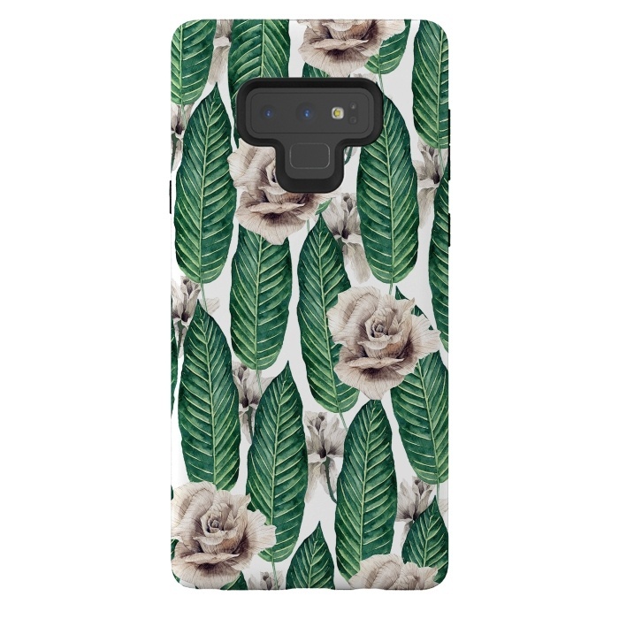Galaxy Note 9 StrongFit Tropical leaves and white roses by Mmartabc