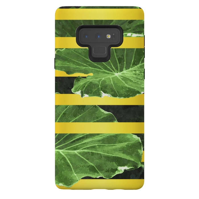 Galaxy Note 9 StrongFit Green Leaves and Gold Stripes by Alemi