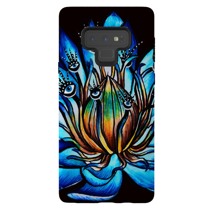 Galaxy Note 9 StrongFit Bizarre Multi Eyed Blue Water Lily Flower Monster by Boriana Giormova