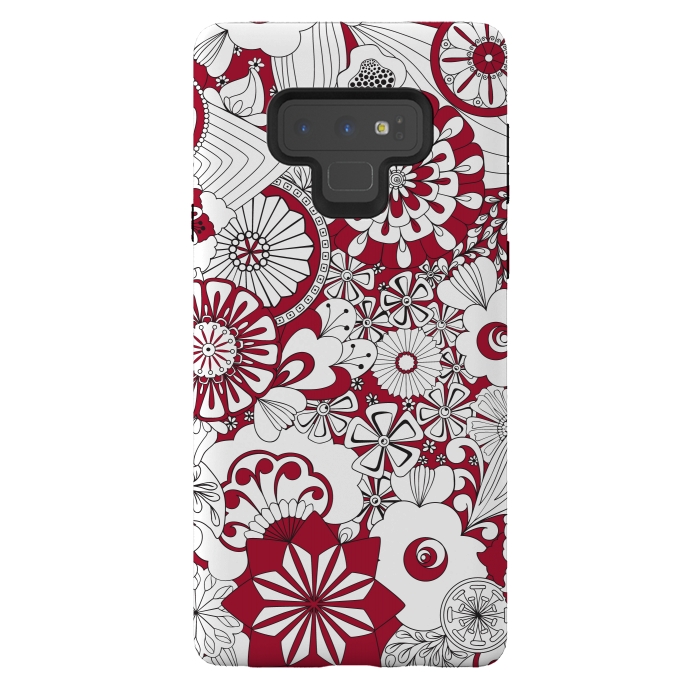 Galaxy Note 9 StrongFit 70s Flowers - Red and White by Paula Ohreen