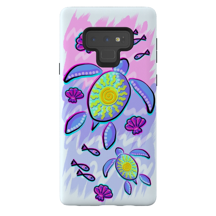 Galaxy Note 9 StrongFit Sea Turtle and Sun Abstract Glitch Ultraviolets by BluedarkArt
